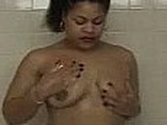 Overweight butt playgirl gets in the shower and sets up her cam to film herself getting cleaned up. That babe soaps up her thick body, paying peculiar attention to the huge tits and bulky snatch and making sure they are spotless!